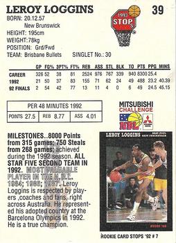 1993 Australian Stops NBL #39 Leroy Loggins Back