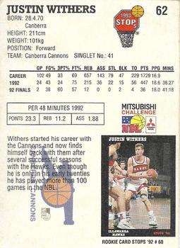 1993 Australian Stops NBL #62 Justin Withers Back