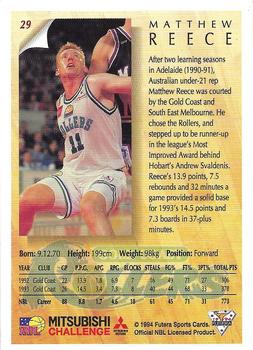 1994 Futera Australian NBL #29 Matthew Reece Back