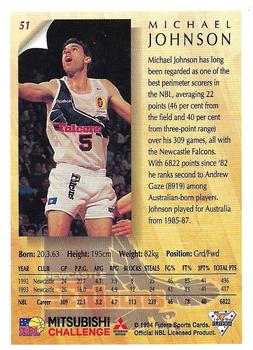 1994 Futera Australian NBL #51 Michael Johnson Back