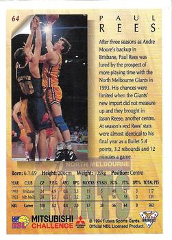 1994 Futera Australian NBL #64 Paul Rees Back