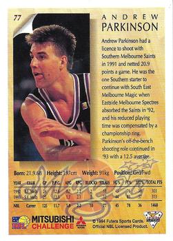 1994 Futera Australian NBL #77 Andrew Parkinson Back