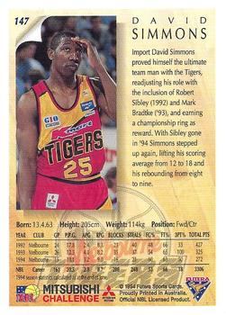 1994 Futera Australian NBL #147 David Simmons Back