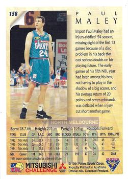 1994 Futera Australian NBL #158 Paul Maley Back