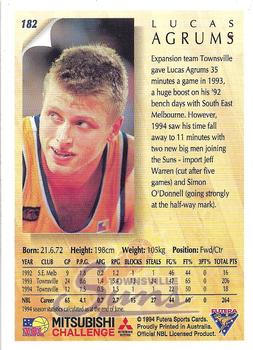 1994 Futera Australian NBL #182 Lucas Agrums Back