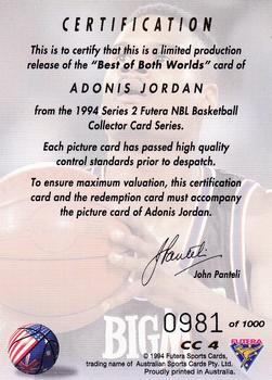 1994 Futera Australian NBL - Best of Both Worlds #CC4 Adonis Jordan Back
