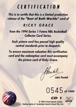 1994 Futera Australian NBL - Best of Both Worlds #CD1 Ricky Grace Back