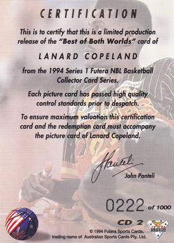 1994 Futera Australian NBL - Best of Both Worlds #CD2 Lanard Copeland Back