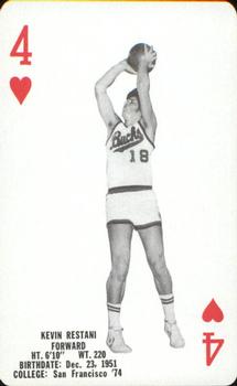 1976-77 Milwaukee Bucks Playing Cards #4♥ Kevin Restani Front