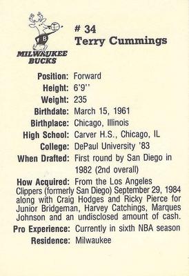 1987-88 Polaroid Milwaukee Bucks #NNO Terry Cummings Back