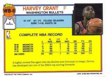 1992-93 Topps Crown Washington Bullets #WB8 Harvey Grant Back