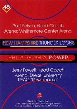 1997 Sports Time USBL #48 New Hampshire Thunder Loons / Philadelphia Power Back