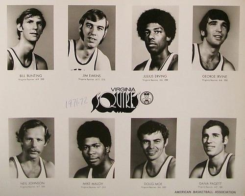 1971-72 Virginia Squires #NNO Bill Bunting / Jim Eakins / Julius Erving / George Irvine / Neil Johnson / Mike Maloy / Doug Moe / Dana Pagett Front