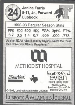 1992-93 Texas Tech Lady Raiders #NNO Janice Farris Back