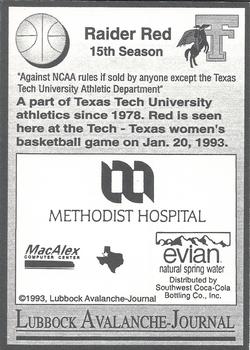 1992-93 Texas Tech Lady Raiders #NNO Raider Red Back