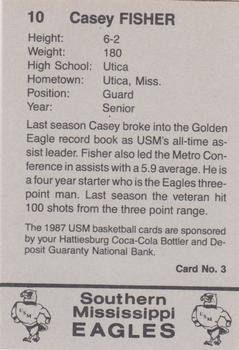 1987-88 Southern Mississippi Golden Eagles #3 Casey Fisher Back