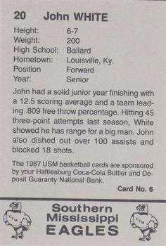 1987-88 Southern Mississippi Golden Eagles #6 John White Back