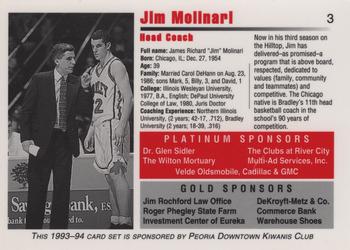 1993-94 Bradley Braves #3 Jim Molinari Back