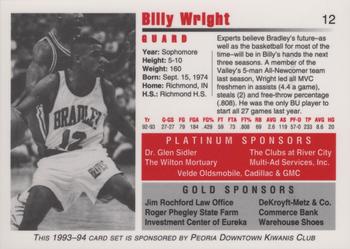 1993-94 Bradley Braves #12 Billy Wright Back