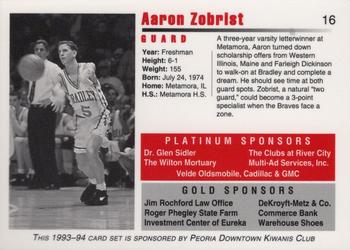 1993-94 Bradley Braves #16 Aaron Zobrist Back