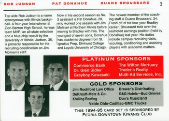 1994-95 Bradley Braves #3 Duane Broussard / Pat Donahue / Rob Judson Back