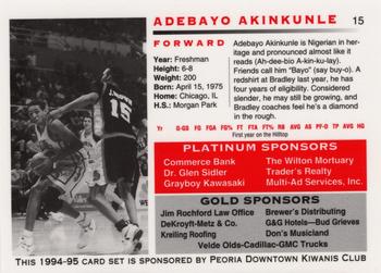 1994-95 Bradley Braves #15 Adebayo Akinkunle Back
