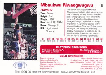 1995-96 Bradley Braves #8 Mbaukwu Nwaogwugwu Back