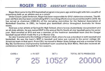 1987-88 BYU Cougars #7 Roger Reid Back