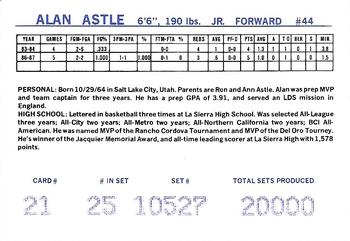 1987-88 BYU Cougars #21 Alan Astle Back