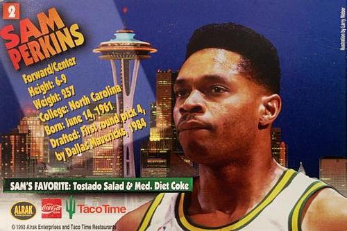 1993-94 Taco Time Seattle SuperSonics #2 Sam Perkins Back