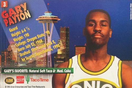 1993-94 Taco Time Seattle SuperSonics #3 Gary Payton Back