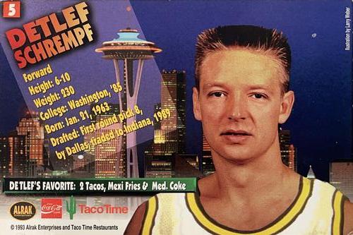1993-94 Taco Time Seattle SuperSonics #5b Detlef Schrempf Back