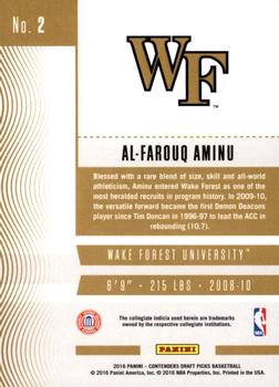 2016 Panini Contenders Draft Picks #2 Al-Farouq Aminu Back