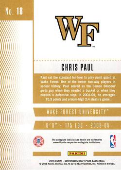 2016 Panini Contenders Draft Picks #18 Chris Paul Back