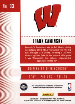 2016 Panini Contenders Draft Picks #33 Frank Kaminsky Back