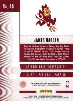 2016 Panini Contenders Draft Picks #40 James Harden Back