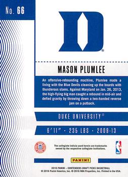 2016 Panini Contenders Draft Picks #66 Mason Plumlee Back