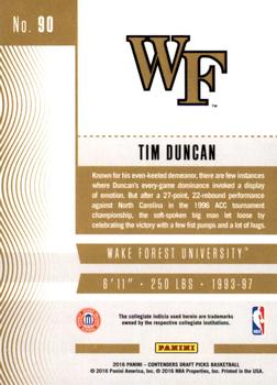 2016 Panini Contenders Draft Picks #90 Tim Duncan Back