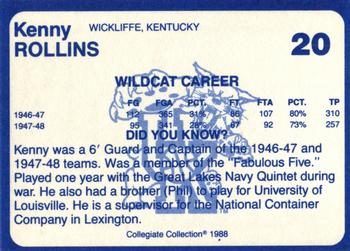 1988-89 Kentucky's Finest Collegiate Collection - Gold Edition #20 Kenny Rollins Back