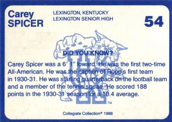 1988-89 Kentucky's Finest Collegiate Collection - Gold Edition #54 Carey Spicer Back