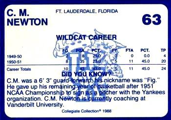 1988-89 Kentucky's Finest Collegiate Collection - Gold Edition Proofs #63 C.M. Newton Back