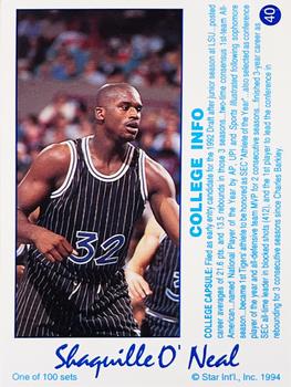 1994 Star Century #40 Shaquille O'Neal Back