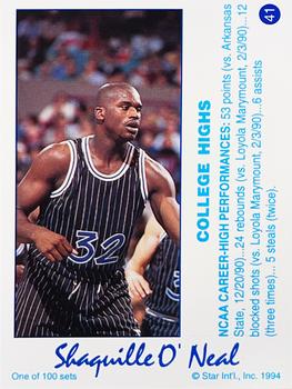 1994 Star Century #41 Shaquille O'Neal Back