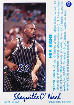1994 Star Century #43 Shaquille O'Neal Back