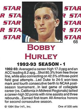 1994 Star Nova #68 Bobby Hurley Back