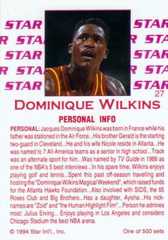 1994 Star Nova #27 Dominique Wilkins Back