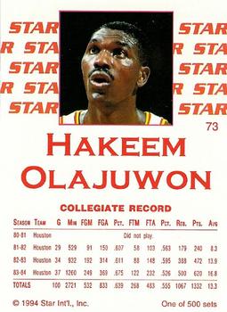 1994 Star Nova #73 Hakeem Olajuwon Back