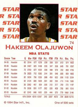 1994 Star Nova #74 Hakeem Olajuwon Back