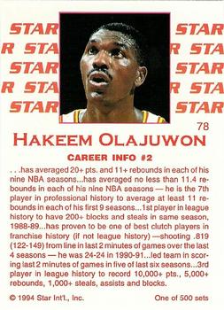 1994 Star Nova #78 Hakeem Olajuwon Back