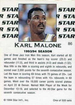 1994 Star Nova #86 Karl Malone Back